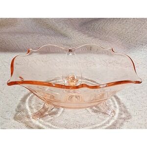 Pink Depression Glass 3 Footed Bowl Candy Nuts‎ Bubbles in Glass